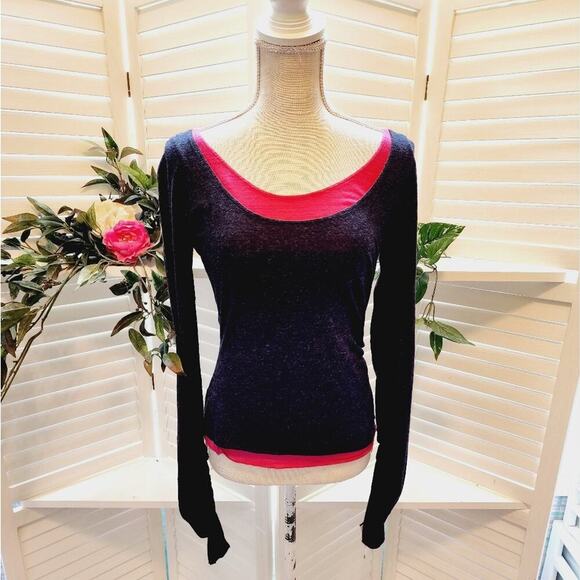 DIANE VON FURSTENBERG CREW NECK PINK/BLACK LAYERED BLOUSE SIZE MED - Picture 1 of 5